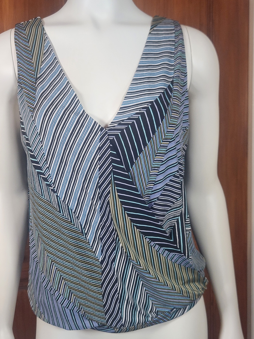 Allison Joy Striped V-Neck Tank Top - Black, White & Teal